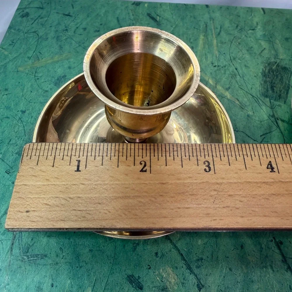 Vintage Solid Brass Chamberstick Taper Candle Holder Set Gold Saucer Base 2pc